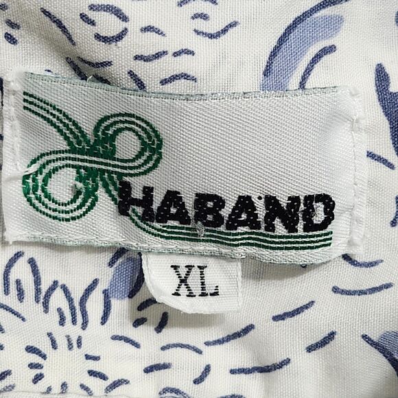 Vintage Haband Hawaiian Shirt Mens Size XL XLarge Floral Print White Blue Pocket - Picture 10 of 11